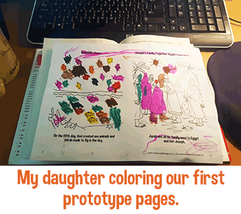 My Daughter coloring her first prototype page