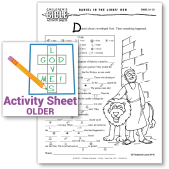 Photo of an activity sheet about Daniel in the Lion's Den printed