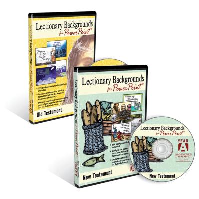 Photo of both CDs and DVD cases for Lectionary Backgrounds for PPT