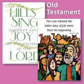 2 illustrated church bulletin covers with Old Testament bible verses