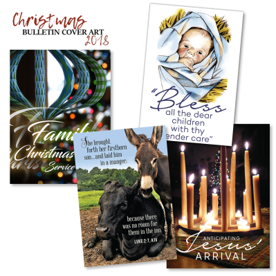 Collage of various church bulletin covers for Christmas