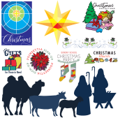 Collage of different Christmas Art clipart images including Nativity Scene 