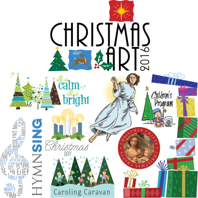 Christmas Church Art 2016 logo with sample clipart images