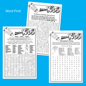 Example of 3 printouts featuring word find puzzles