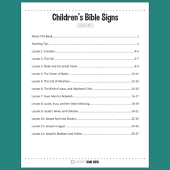 Contents for Children's Bible Signs incorporating elements of Baby Sign to teach children Bible verses