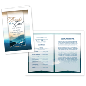 Funeral Program Template Example with Thanks be to God Mountain Design
