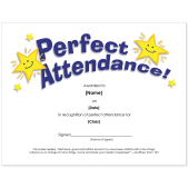 Perfect Attendance Church Certificate for Kids with Stars