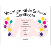 VBS Church Certificate for Kids with Balloons