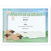 Example Children's Church Certificate for Memory Verse with 3 sheet and a shepherd's hook