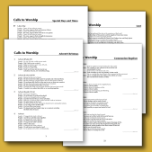 Calls of Worship example pages printed and placed on mustard yellow background