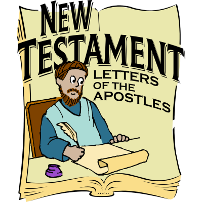 Clipart image of Paul writing a letter with caption New Testament Letters of the Apostles