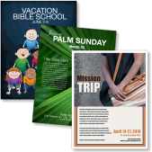 Church Flyer Designs for VBS, Palm Sunday and Mission Trip