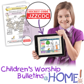 Photo of a little girl in purple shirt holding an iPad with a Bible Game on it