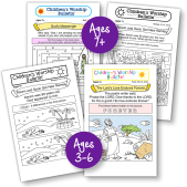 Children's Worship Bulletins available in 2 age groups