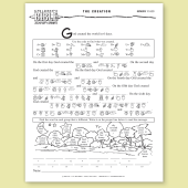 Photo of an activity sheet for Genesis on tan background