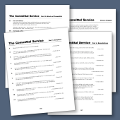 Committal service pages printed and placed on navy background