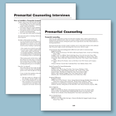 Premarital counseling material printed on a piece of paper and placed on light blue background