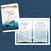 Funeral Program Template Example with Thanks be to God Mountain Design
