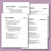 Example Calls to Worship worksheets on a purple background