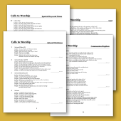 Calls of Worship example pages printed and placed on mustard yellow background