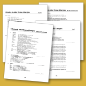 Litanies example pages printed and placed on mustard yellow background