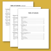 Sourcebook of Worship Resources Volume 5 table of content pages printed and placed on mustard yellow background