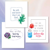 Notecards examples feature professionally design Bible verse designs for sharing with homebound or shut-in parishioners