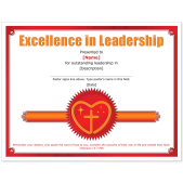Excellence in Leadership certificate with heart and cross design