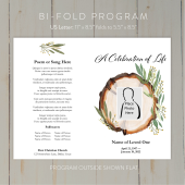 Woodland themed memorial service program template front and back cover design
