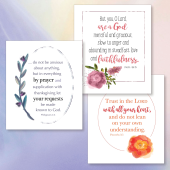 Samples cards downloadable for free that highlight encouraging scripture verses
